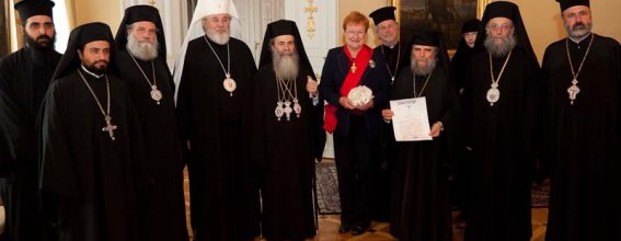 H.B. Theophilos and his escort in the meeting with President Halonen.