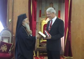 His Beatitude with the Finnish representative to the Palestinian Authority