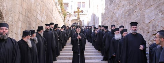Members of the Holy Sepulcher descend to the All-Holy Church of the Resurrection