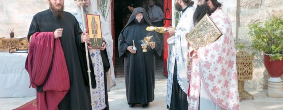 Abbess Paisia and priests during His Beatitude’s welcome