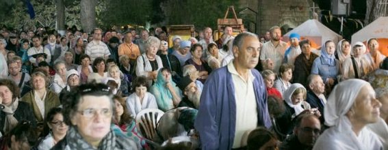 Pious pilgrims attend the vigil for the Transfiguration feast