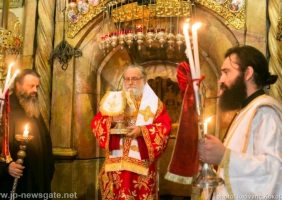 The Most Reverend Isychios of Kapitolias during the divine Liturgy
