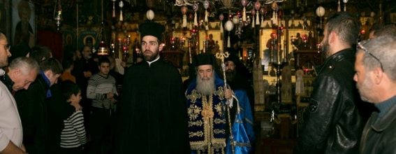 His Beatitude arrives at the katholikon of St Savvas Monastery
